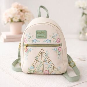 Loungefly Harry Potter Deathly Hallows Floral Mini Backpack Pastel Cream